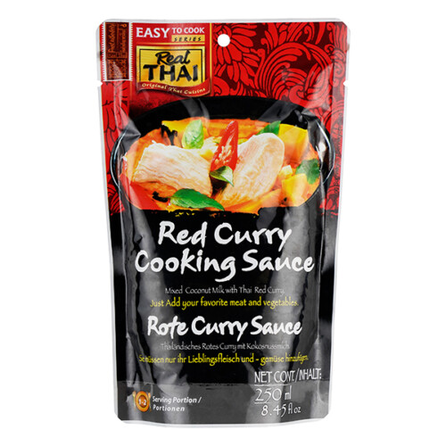 Real Thai Rote Curry Sauce Sie müssen nur ihr Lieblingsfleisch und Gemüse hinzufügen 1 bis 2 Portionen in Plastiktüte 250 ml