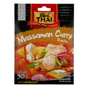 Real Thai Massaman Curry Paste Mittelscharf ohne künstlichen Farbstoffe ohne Konservierungsstoffe Papiertüte 50 g