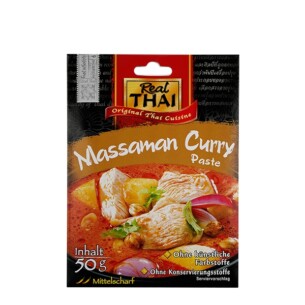 Real Thai Massaman Curry Paste mittelscharf ohne künstlichen Farbstoffe ohne Konservierungsstoffe in Papiertüte 50 g
