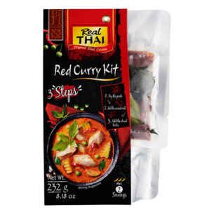 Real Thai rotes Curry Kit in 3 Schritten scharf 2 Portionen Plastiktüte 232 g