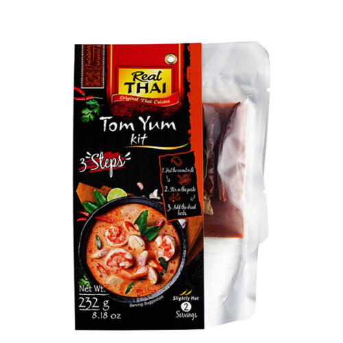 Real Thai Tom Yum Kit mittlere Schärfe in 3 Schritten 2 Portionen Plastiktüte 232 g