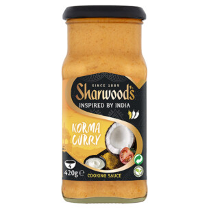 Sharwood's Inspired by India Korma Curry Cooking Sauce mild 4 Portionen in Glasflasche 420 g