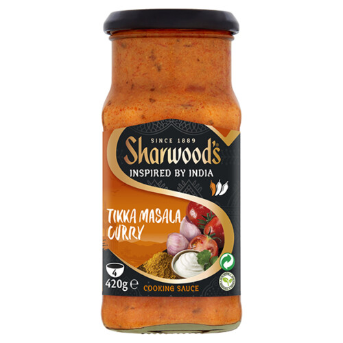 Sharwood's Inspired by India Tikka Masala Curry Cooking Sauce mild 4 Portionen in Glasflasche 420 g