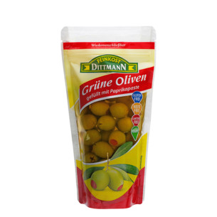 8000 Feinkost Dittmann Oliven grün gefüllt mit Paprikapaste 125g