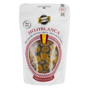 8351 Dumet Hojiblanca grüne Oliven ohne Stein 150g