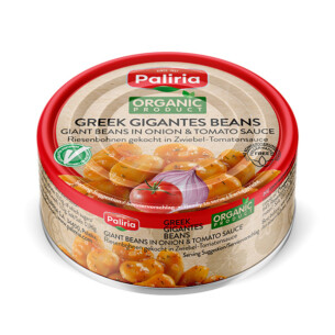 Paliria Bio Griechische Riesenbohnen gekocht in Zwiebel Tomatensauce in der Dose 200 g