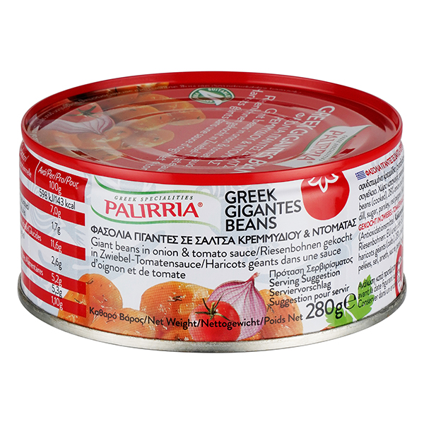 Palirria Griechische gebackene Riesenbohnen gekocht in Zwiebel Tomatensauce in der Dose 280 g