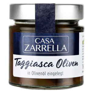 Casa Zarrella Taggiasca Oliven naturgereift ohne Stein im Glas 160 g
