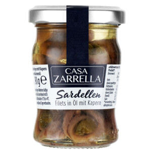 Casa Zarrella Sardellenringe Filets in Öl mit Kapern im Glas 90 g