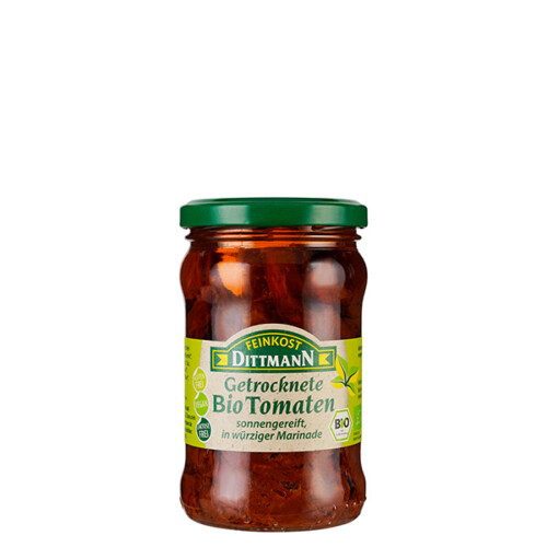 Feinkost Dittmann Getrocknete Bio Tomaten sonnengereift in würziger Marinade im Glas 285 g