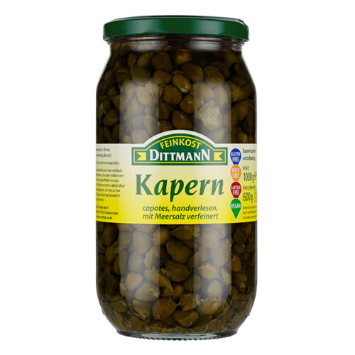 Feinkost Dittmann Kapern capotes handverlesen mit Meersalz verfeinert im Glas 600 g
