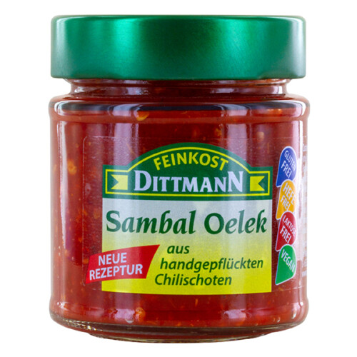 Feinkost Dittmann Sambal Oelek neue Rezeptur aus handgepflückten Chilischoten im Glas 130 g