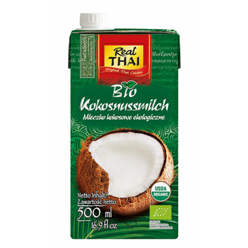 Real Thai Bio Kokosnussmilch Karton mit Deckel 500 ml