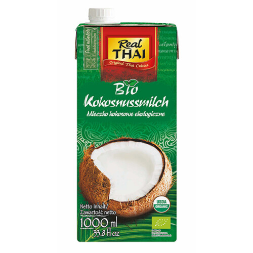 Real Thai Bio Kokosnussmilch im Pappkarton mit Deckel 1000 ml