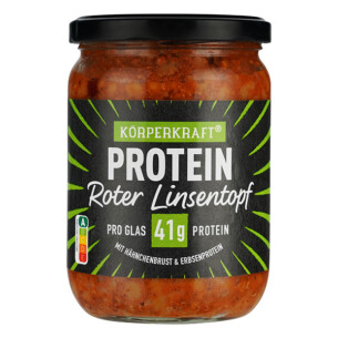 Körperkraft Protein Roter Linsentopf mit Hähnchenbrust und Erbsenprotein pro Glas 41 g Protein im Glas 530 g