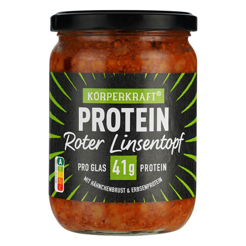 Körperkraft Protein Roter Linsentopf mit Hähnchenbrust und Erbsenprotein pro Glas 41 g Protein im Glas 530 g