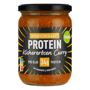 Körperkraft Protein Kichererbsen Curry Vegan mit Amaranth und Hanfsamen pro Glas 34 g Protein im Glas 530 g