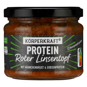 Körperkraft Protein roter Linsentopf mit Hähnchenbrust und Erbsenprotein im Glas 280 g