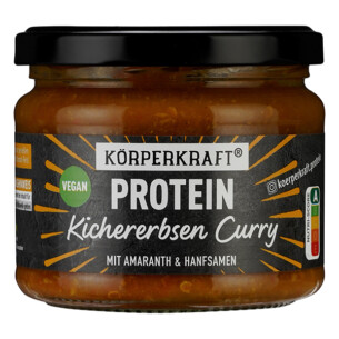 Körperkraft Protein Kichererbsen Curry vegan mit Amaranth und Hanfsamen im Glas 280 g