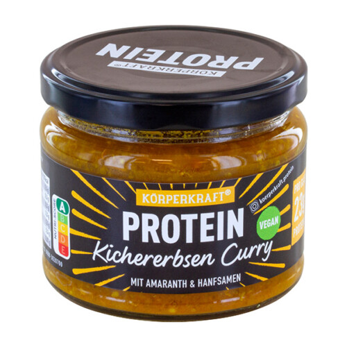 Körperkraft Protein Kichererbsen Curry Vegan mit Amaranth und Hanfsamen pro Glas 23 g Protein im Glas 280 g