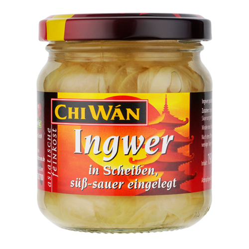 Chi Wan Ingwer in Scheiben süß sauer eingelegt im Glas 190 g
