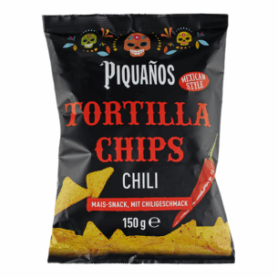 Piquanos Tortilla Chips Chili Mais Snack mit Chiligeschmack Mexican Style in Plastiktüte 150 g