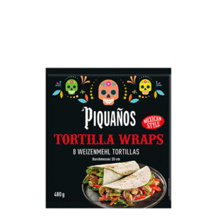 Piquanos Tortilla Wraps 8 Weizenmehl Tortillas Mexican Style Durchmesser 25 cm im Karton 480 g