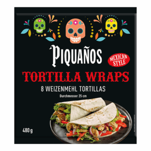Piquanos Tortilla Wraps 8 Weizenmehl Tortillas Mexican Style Durchmesser 25 cm im Karton 480 g
