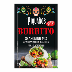 Piquanos Burrito Seasoning Mix Gewürzzubereitung Mild für 2 bis 3 Portionen Mexican Style 20 g