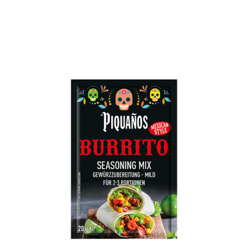Piquanos Burrito Seasoning Mix Gewürzzubereitung Mild für 2 bis 3 Portionen Mexican Style 20 g