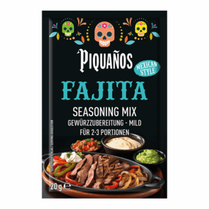 Piquanos Fajita Seasoning Mix Gewürzzubereitung Mild Mexican Style für 2 bis 3 Portionen Papiertüte 20 g