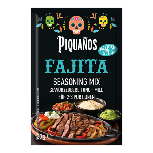 Piquanos Fajita Seasoning Mix Gewürzzubereitung Mild Mexican Style für 2 bis 3 Portionen Papiertüte 20 g