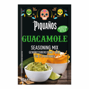 Piquanos Guacamole Seasoning Mix Gewürzzubereitung Mild für 2 bis 3 Portionen Mexican Style Papiertüte 20 g