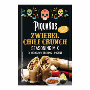Piquanos Zwiebel Chili Crunch Seasoning Mix Gewürzzubereitung pikant Mexican Style Papiertüte 20 g