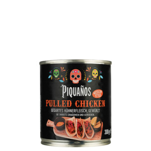 Piquanos Pulled Chicken gegartes Hühnerfleisch gewürzt in 1 Minute erwärmen und servieren Mexican Style in der Dose 300 g