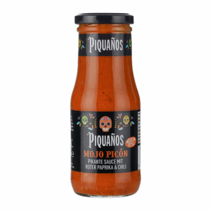 Piquanos Mojo Picon Sauce Pikante Sauce mit Roter Paprika und Chili Mexican Style in Glasflasche 250 ml