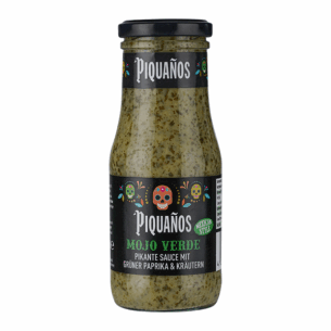 Piquanos Mojo Verde Sauce pikante Sauce mit grüner Paprika und Kräutern Mexican Style in Glasflasche 250 ml