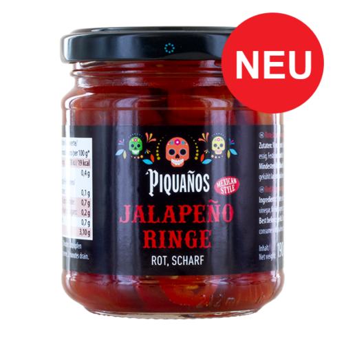Piquanos Jalapeno Ringe Neu Rot Scharf Mexican Style im Glas190 g